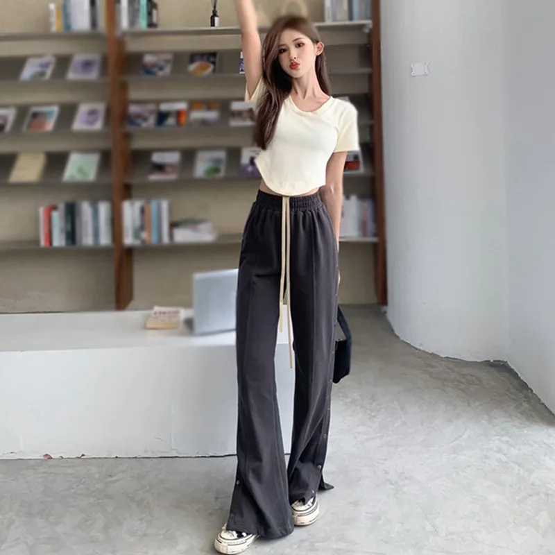 Спортивные штаны с боковыми пуговицами для женщин повседневные джоггеры на