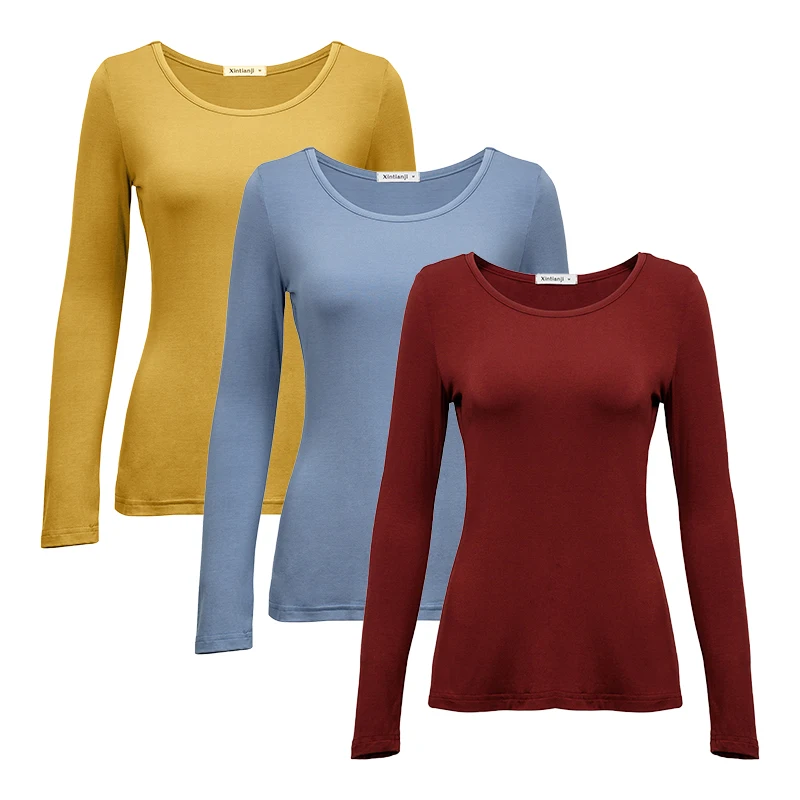 3 pcs 2 шт./3 шт. в упаковке, вискоза, спандекс, джемпер, женская блузка с длинным рукавом, эластичная Удобная майка A0305 - Цвет: 3 pcs