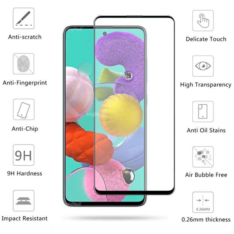 Protector de cristal templado 4 en 1 para Samsung Galaxy A51, Protector de pantalla de pegamento completo para Samsung M21, A52, A51, A71-2
