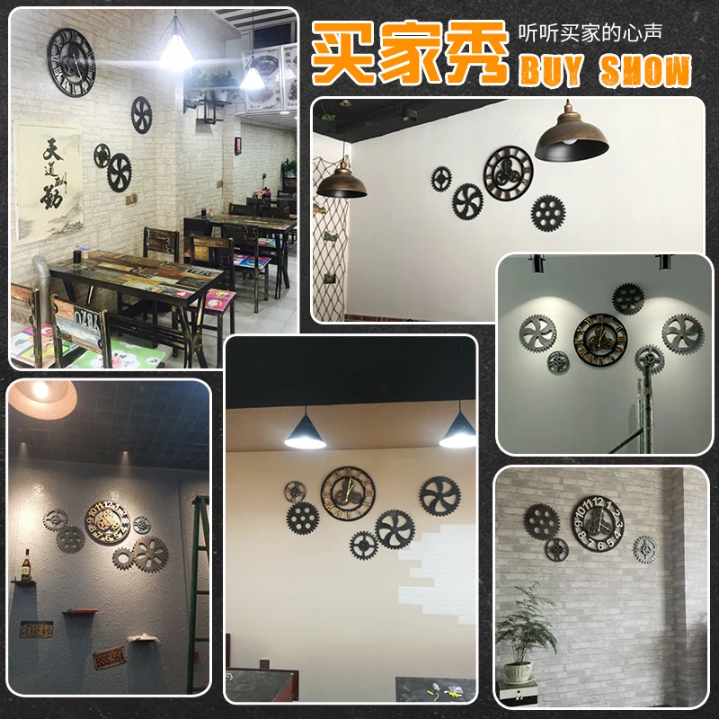 

Large Wall Clock Vintage Wood 3D Industrial Wind Hanging Tables Creative Wall Watch Decorative Gear Clocks Muur Klok Decor SC395