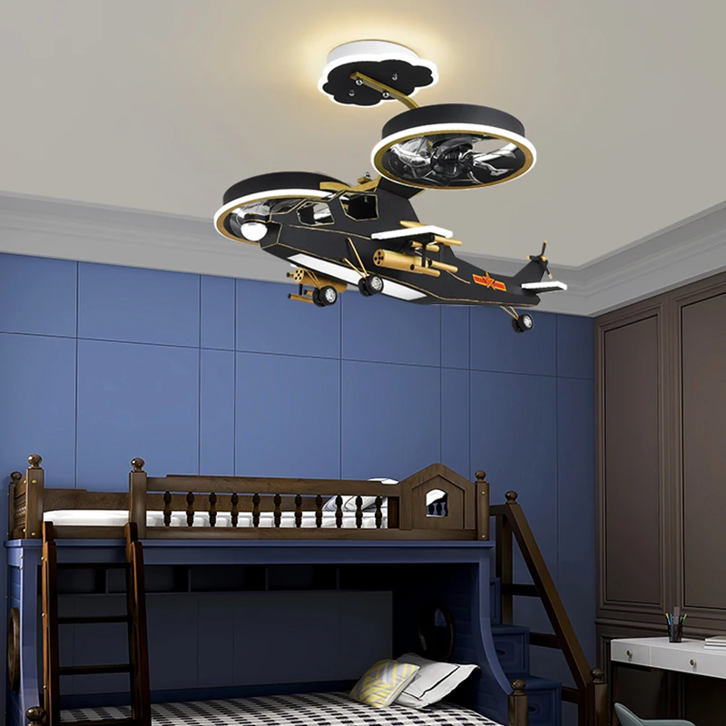 

New LED Ceiling Fans with Lights for Baby room boys Girls bedroom Cartoon Airplane Ceiling fan lamp for Kindergarten Ceiling Fan