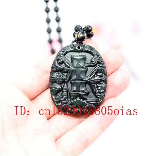 Ожерелье из натурального черного и зеленого нефрита обсидиана с подвеской в виде