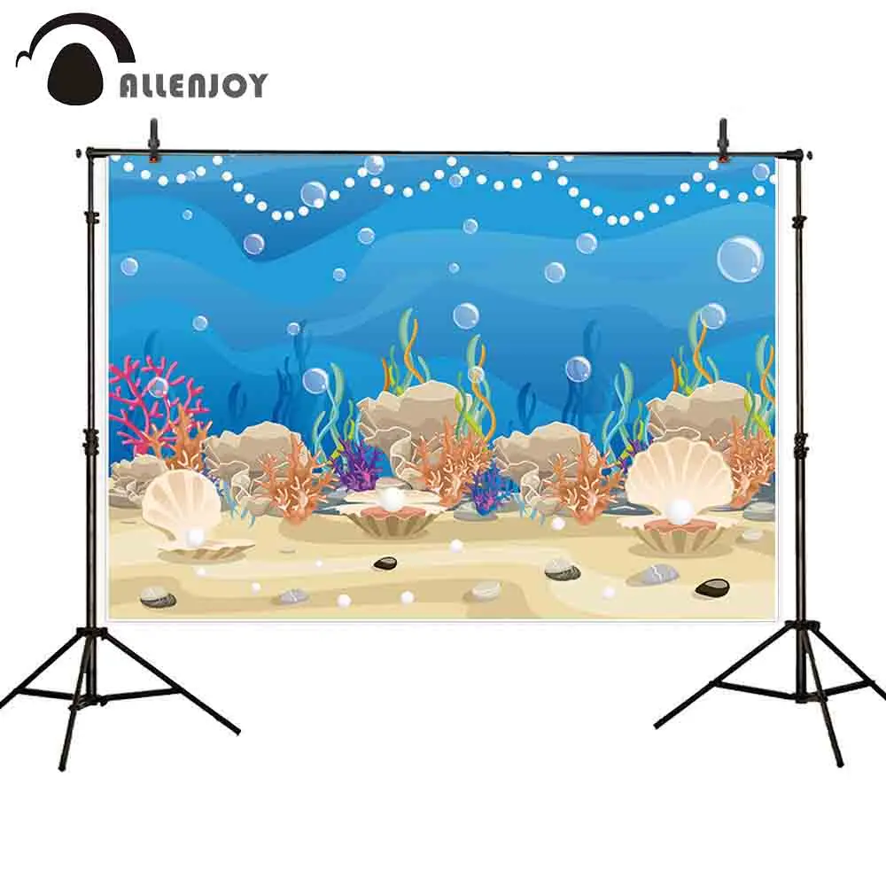 Allenjoy Мультфильм Русалка День Рождения Вечеринка фон летняя подводная раковина