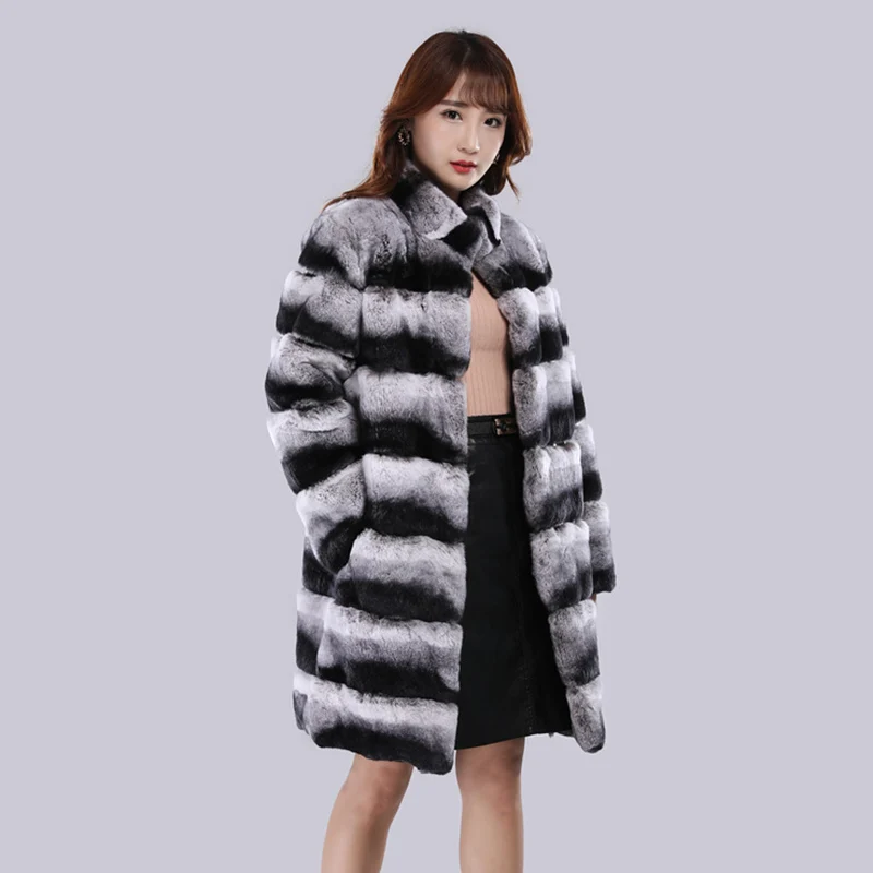 Женское длинное пальто из меха кролика Рекс роскошная куртка Шиншиллы с