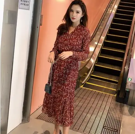 Весна Лето Новое женское элегантное шифоновое платье с цветочным принтом