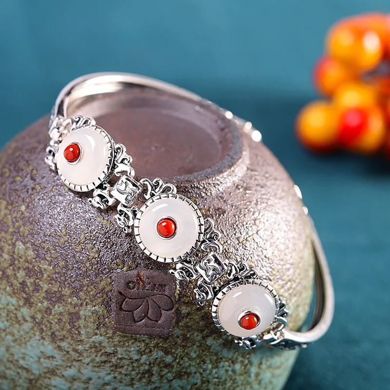 

S925 Sterling Silver Ornament Women's Hetian Jade Bracelet