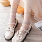 Носки женские тюлевые длинные, пикантные ультратонкие прозрачные, с изображением звезд и луны, летние