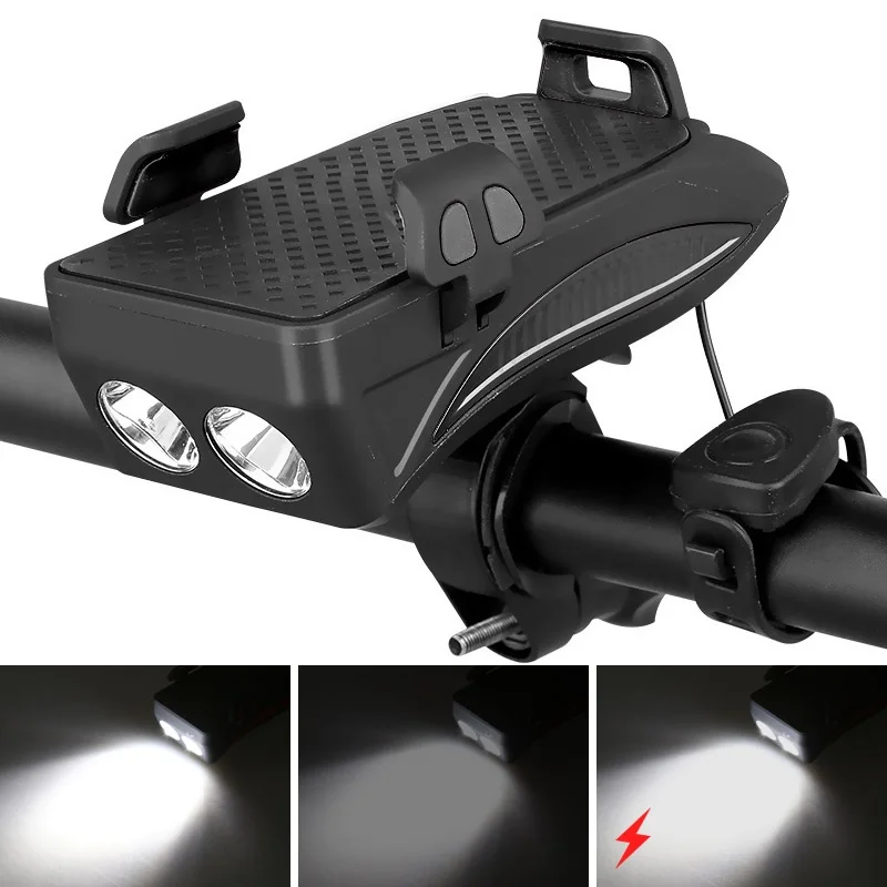 3 In 1 GPS Navigation Phone Holder Bicycle Lamp Front Bike LED Light Handlebar Stand with Bell Function +Power Bank | Мобильные