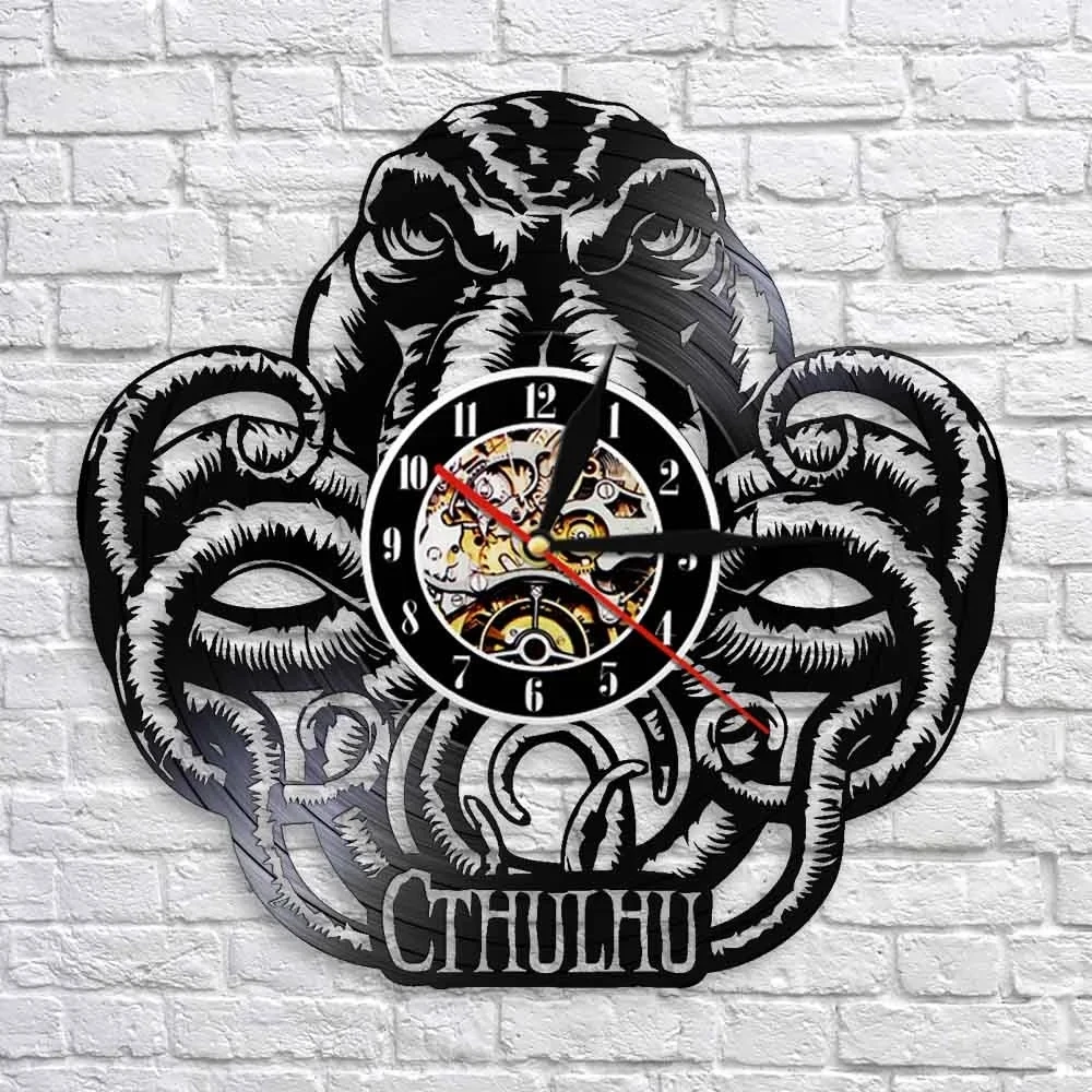 

Настенные часы Eldritch Cthulhu Idols с виниловой пластиной, настенные часы-осьминог, кальмар, художественные настенные часы Cthulhu Deity Mythos, домашний дек...