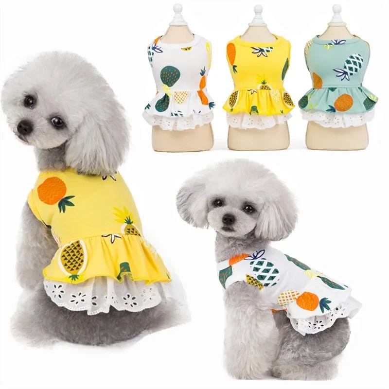 

New Summer Fruit Printed Pattern Breathable Dog Dress Sweet Princess Wedding Party Dog Costume Puppy Teddy Dog Skirts Dog Vest
