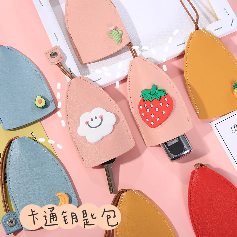 

Girl heart cartoon pull-out key bag creative PU leather car remote control key protection case