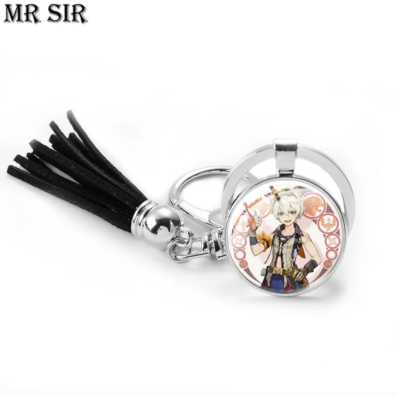

Genshin Impact Anime Keychain Zhongli Klee Venti Figures Cosplay Key Chain Tassel Glass Cute Cartoon Pendant Keyring Accessories
