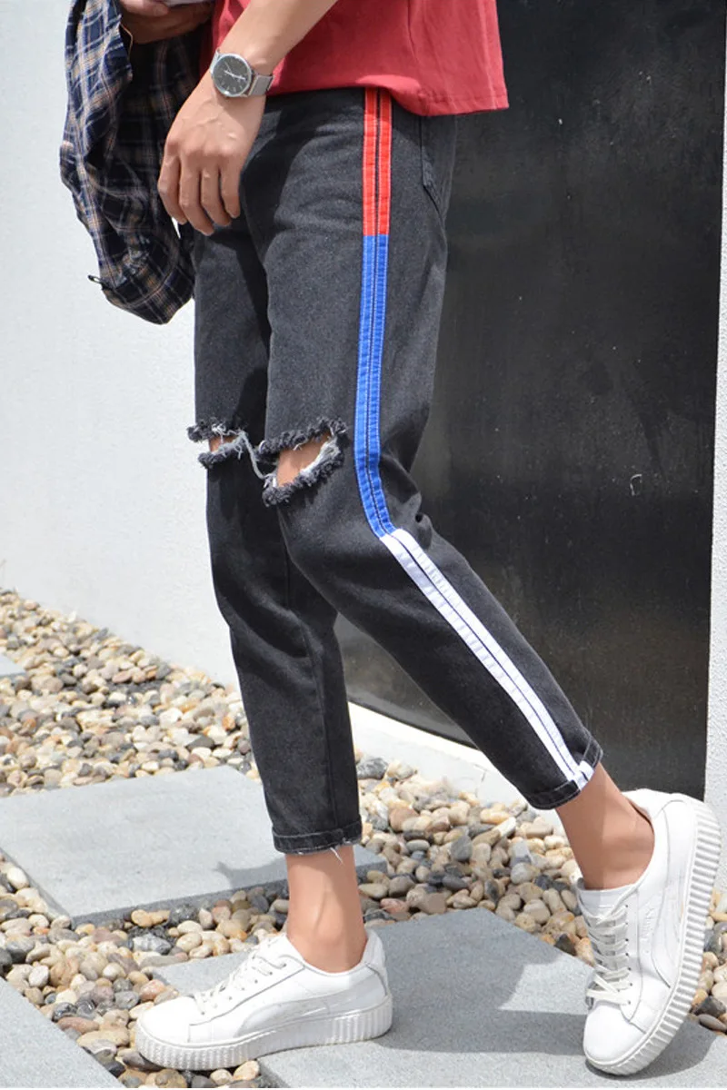 

Casual Style Denim Pants Ripped Personality Fashion Stretchy Breathable Washable Summer Male Slim Jeans