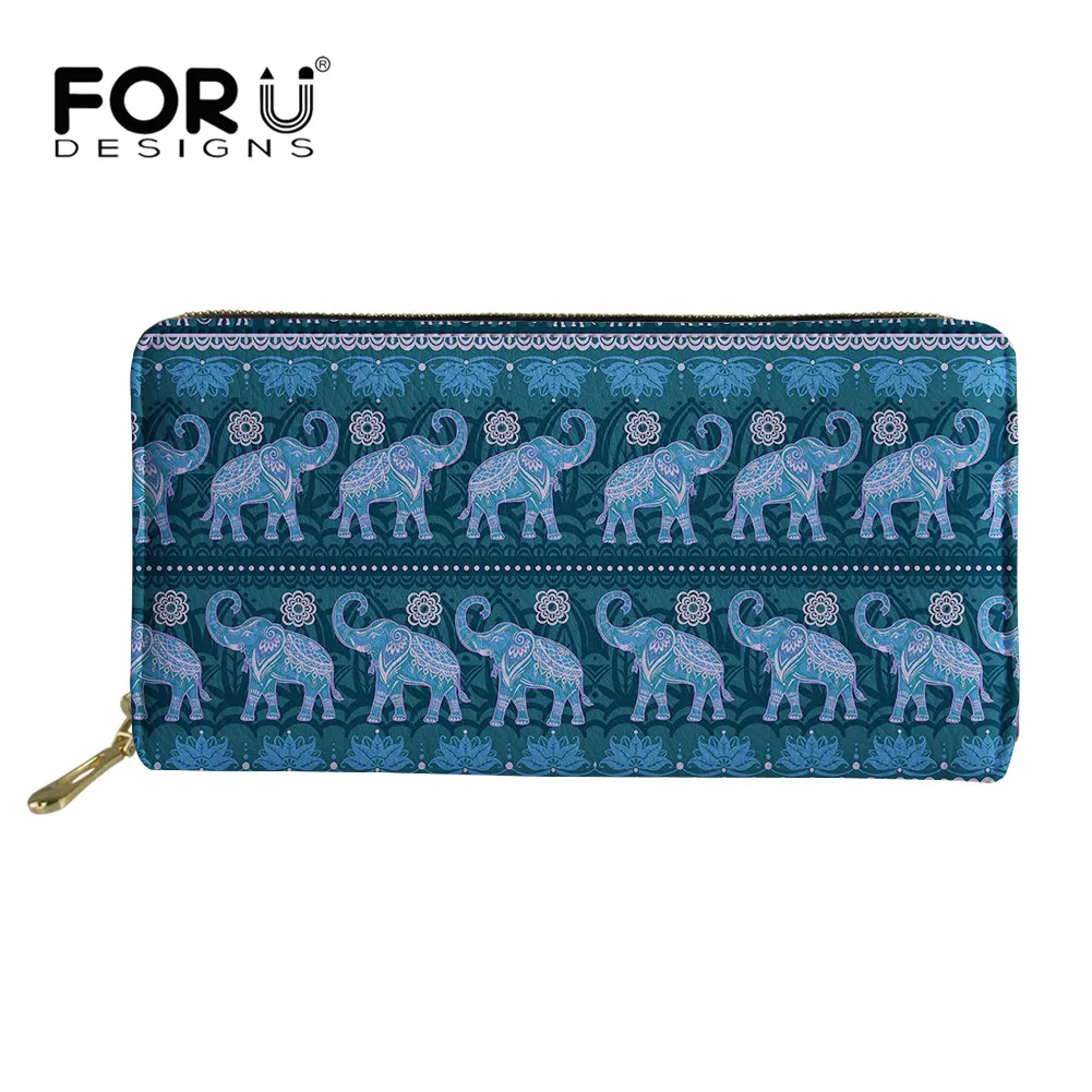 

FORUDESIGNS Polynesian Tribal Elephant Pattern Portable Coin Money Bag Fashion Female Leather Pu Card Holder Wallet for Ladies