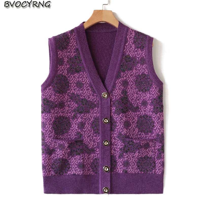 

2020 весенне-осенний вязаный свитер для женщин среднего возраста для пожилых мам Женский вязаный кардиган пальто зимний жилет без рукавов дл...