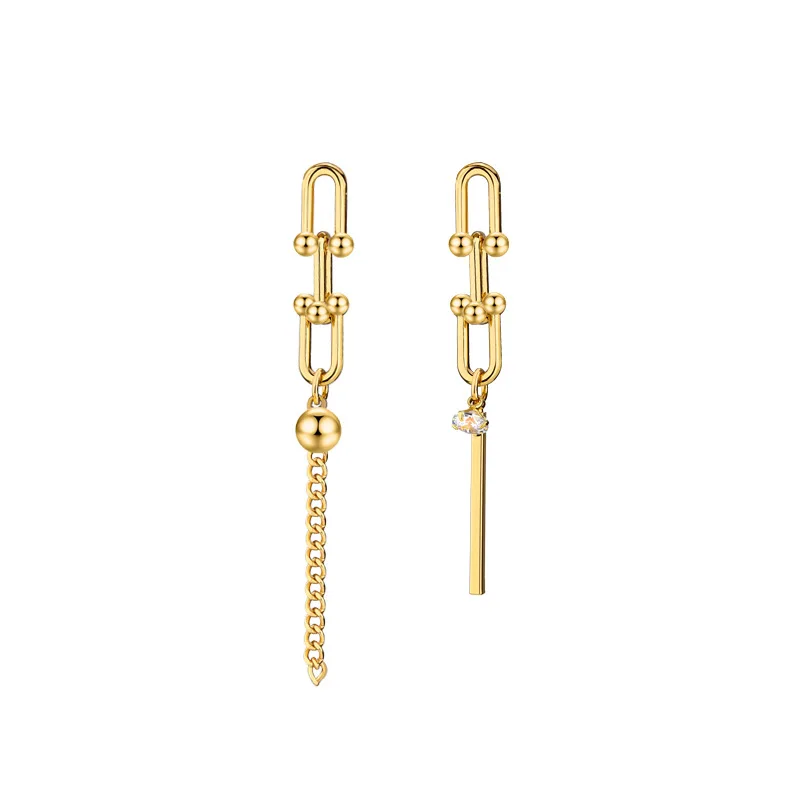 

Women Punk U Shaped Metal Tassel Drop Earring Gold Color Asymmetry Geometric Long Chain Copper Earring for Female Simple Jewelry