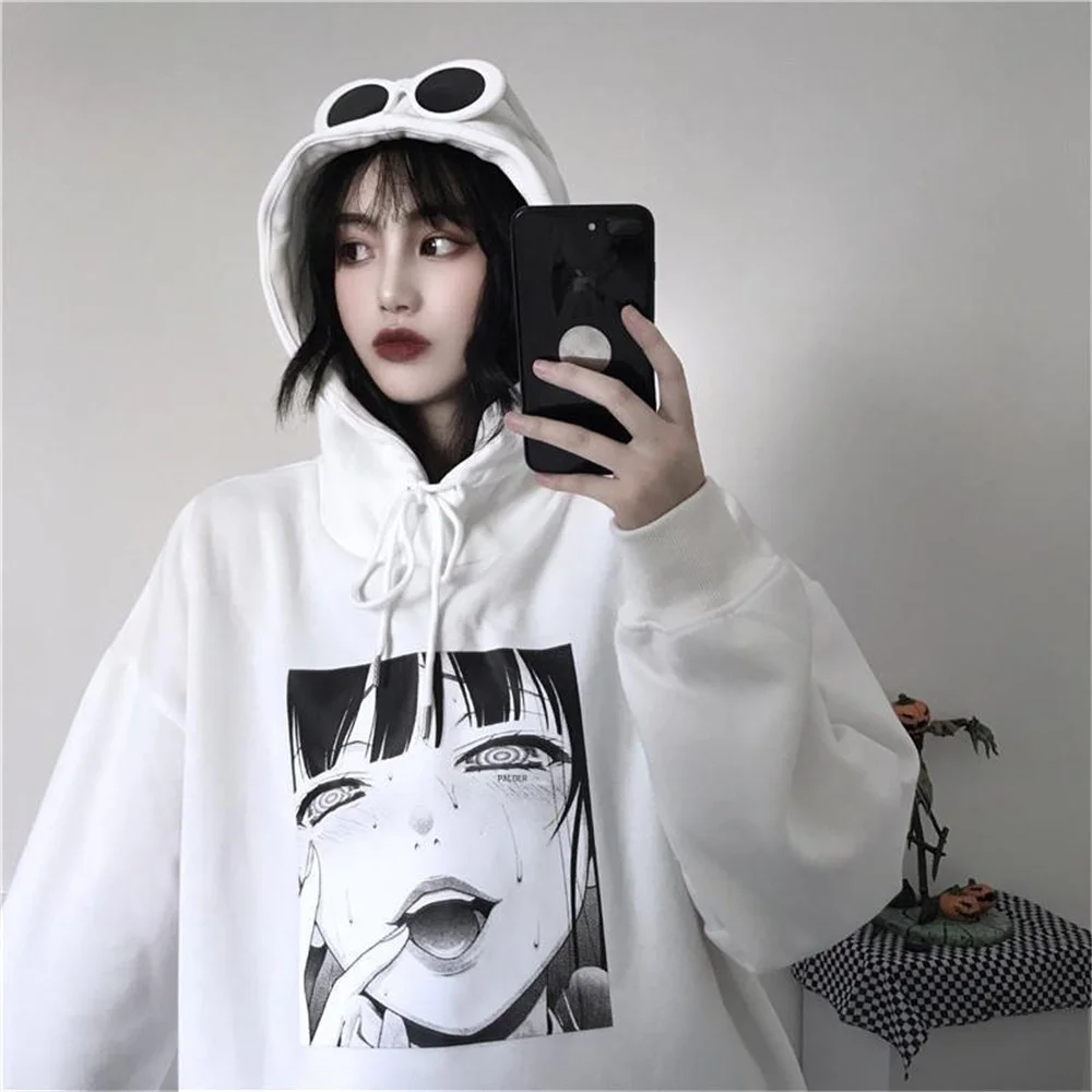 

White Cartoon Hoodie Sweatshirt Girl Autumn Women Loose Hip Hop Tops Cute New Funny Oversize Harajuku High Street Hoodies Coat