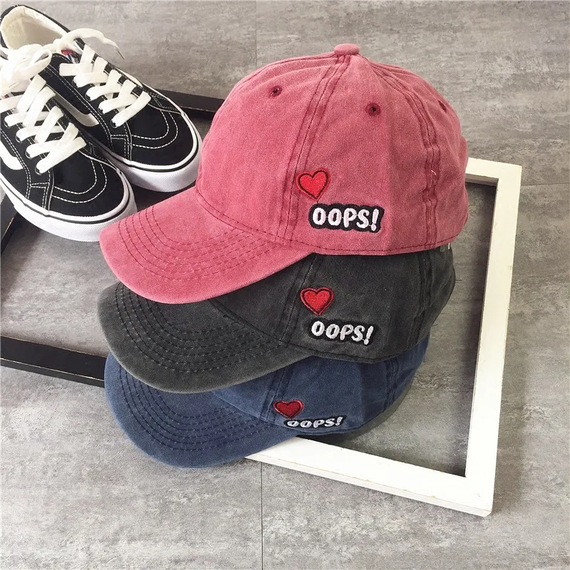 

ins hat female spring and summer couple casual all-match soft top baseball cap male love letter embroidery washed cap