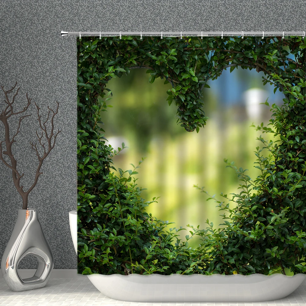 

Waterproof Shower Curtain Rural Natural Scenery Green Plants Flowers Bathroom Accessories Polyester With Hooks Home Decoration