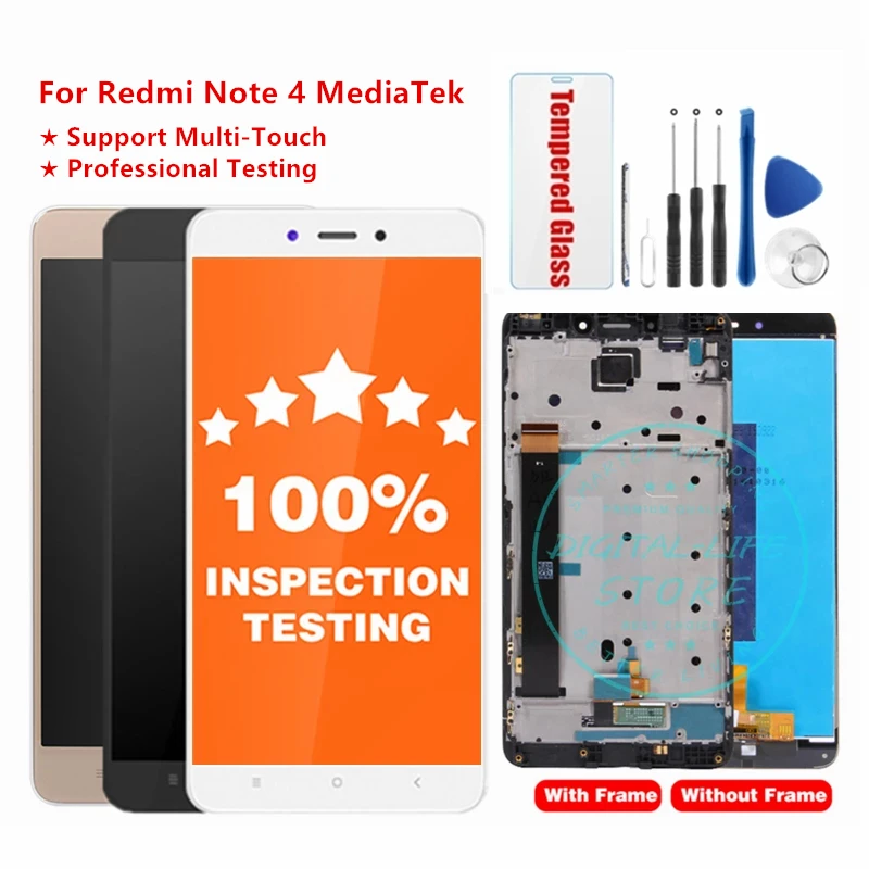 Для Xiaomi Redmi Note 4 MediaTek ЖК дисплей сенсорный экран дигитайзер сборка для Note4 MTK