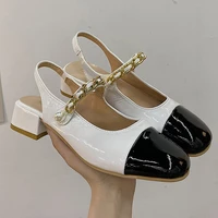 women lolita shoes personality chain decoration france style sandals mary janes pearl thick bottom set foot 2021 women shoes