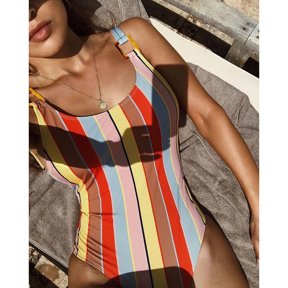 Сексуальный цельный купальник женский пуш ап Монокини Полосатый боди с принтом