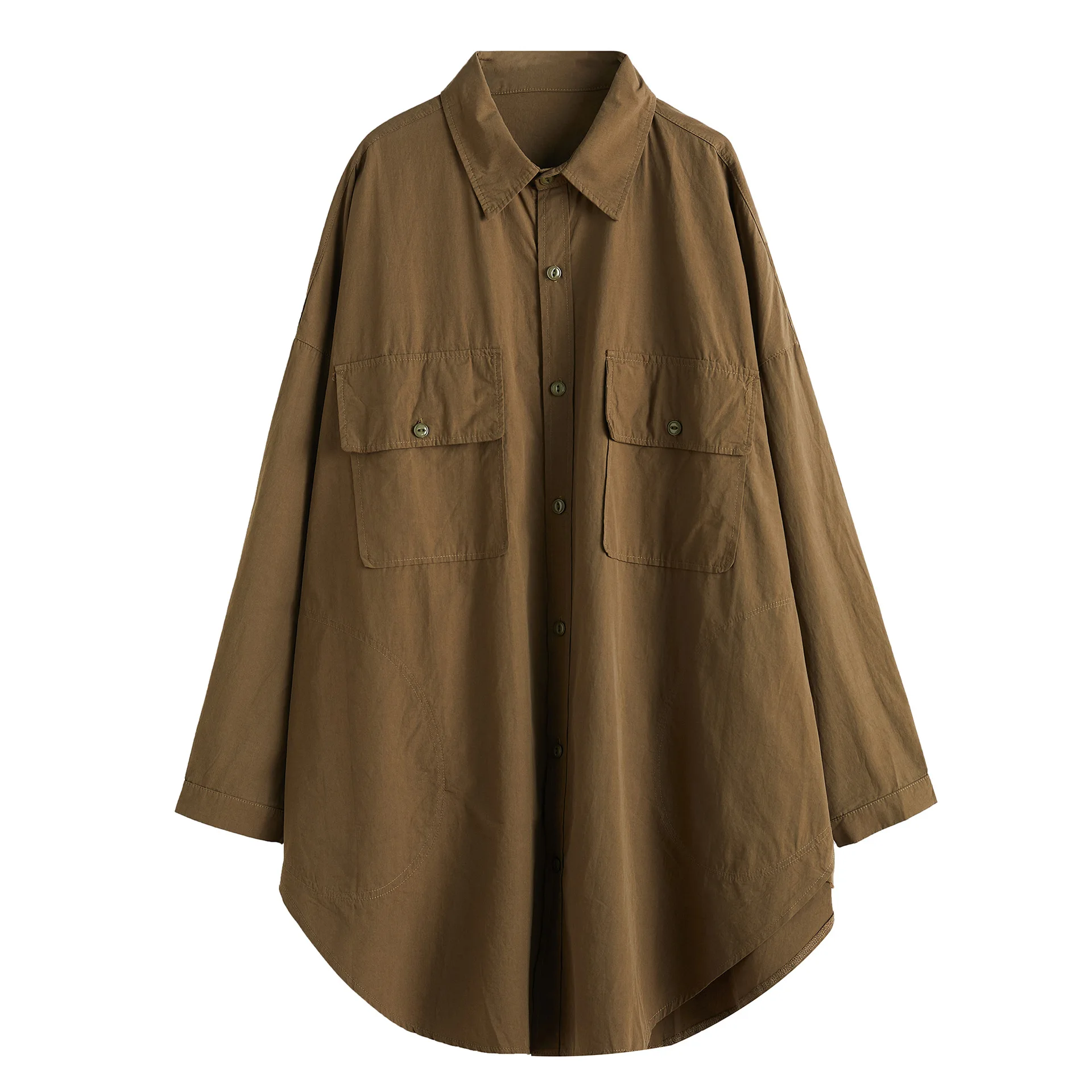 

Johnature casual solid color turn-down collar loose women jackets 2021 spring new irregular single-breasted female coats