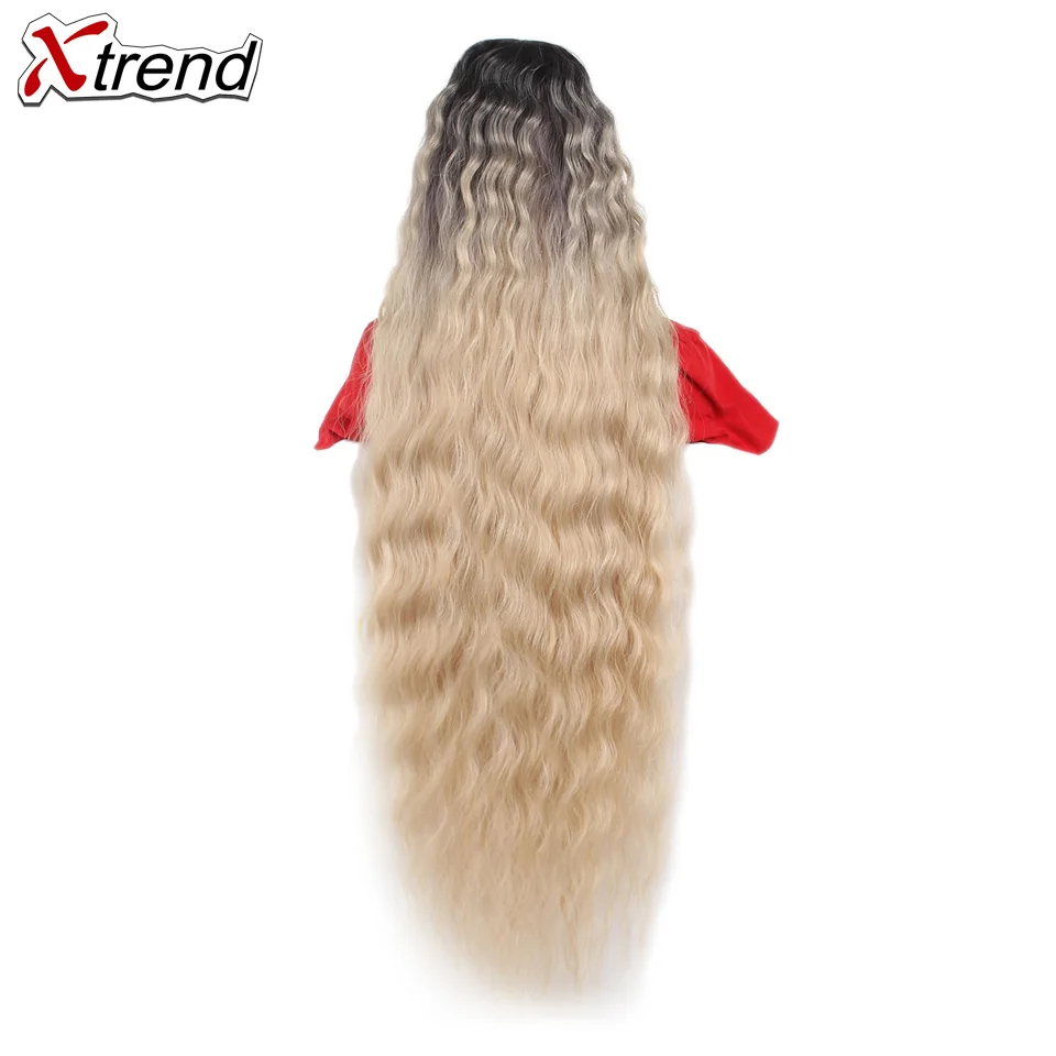 Xtrend, синтетический парик на кружеве, черный, 40 дюймов, 613, красный, коричневый, Омбре, парики для женщин, косплей, афро, длинные волосы, кудрявые, средняя часть