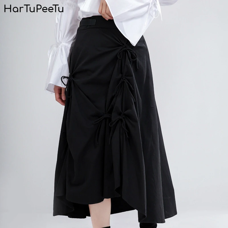 

Stylish Bandage Skirt Summer 2020 Women High Elastic Midi Skirt Black Pleated Irregular Hem Eddy Design with Faux Leather Buckle