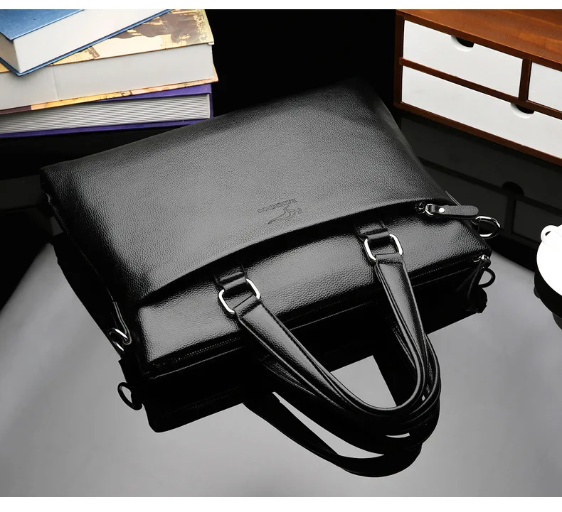 Soft Leather Laptop Bag Horizontal Style Bag for Documents Successful Standard Handbag Luxurious 14 Inch Top-Handle Bags Men's