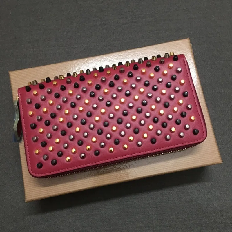 

Top Hot New Cowhide Real Leather Men Women Mini Wallet Rivets Long Section Ladies Handbags Zipper Fashion Classic Wallets
