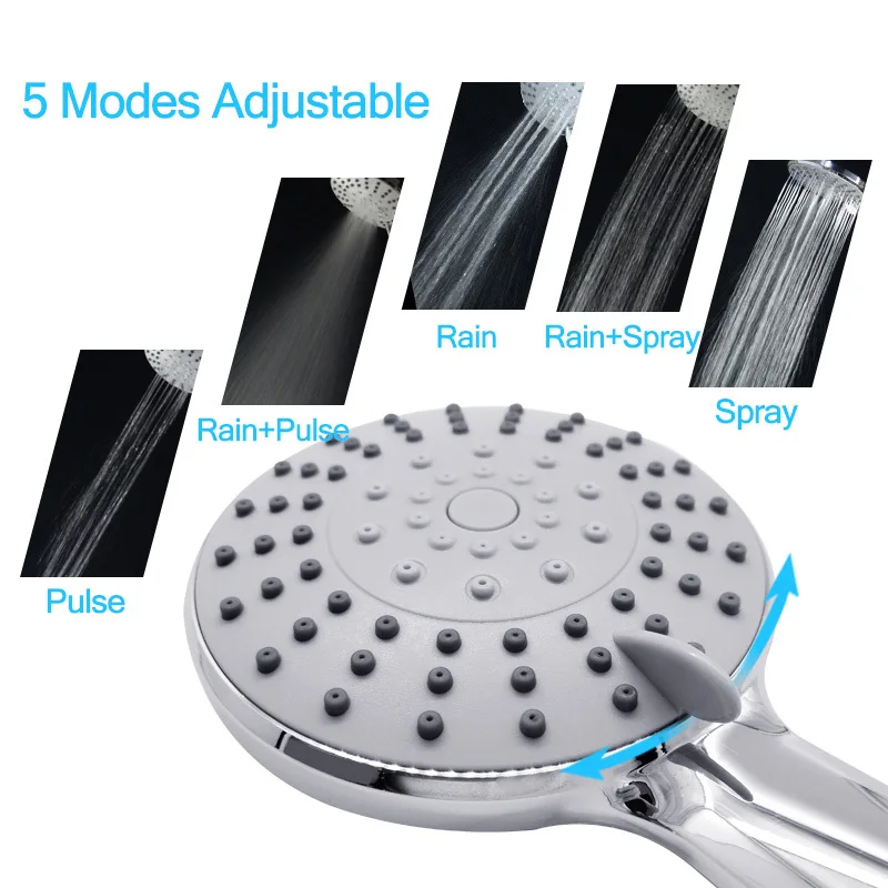 Zhangji New 5 Modes Adjustment Shower Head ABS Chrome Plating silicone Spray Nozzle large Panel Rainfall head | Обустройство дома