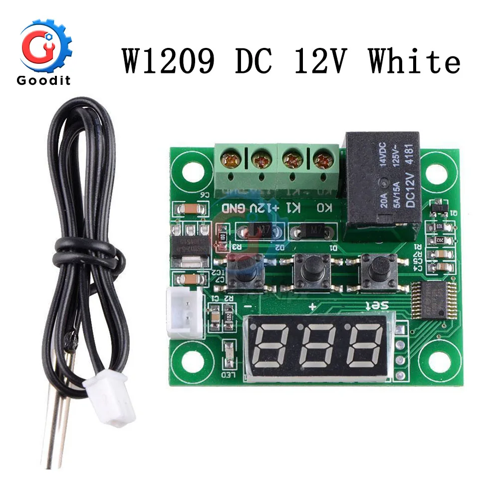 White W1209 цифровой термостат регулятор температуры DC 12 В регулятор терморегулятор инкубатор NTC датчик метр чехол температура отопления охлаждения - Цвет: White