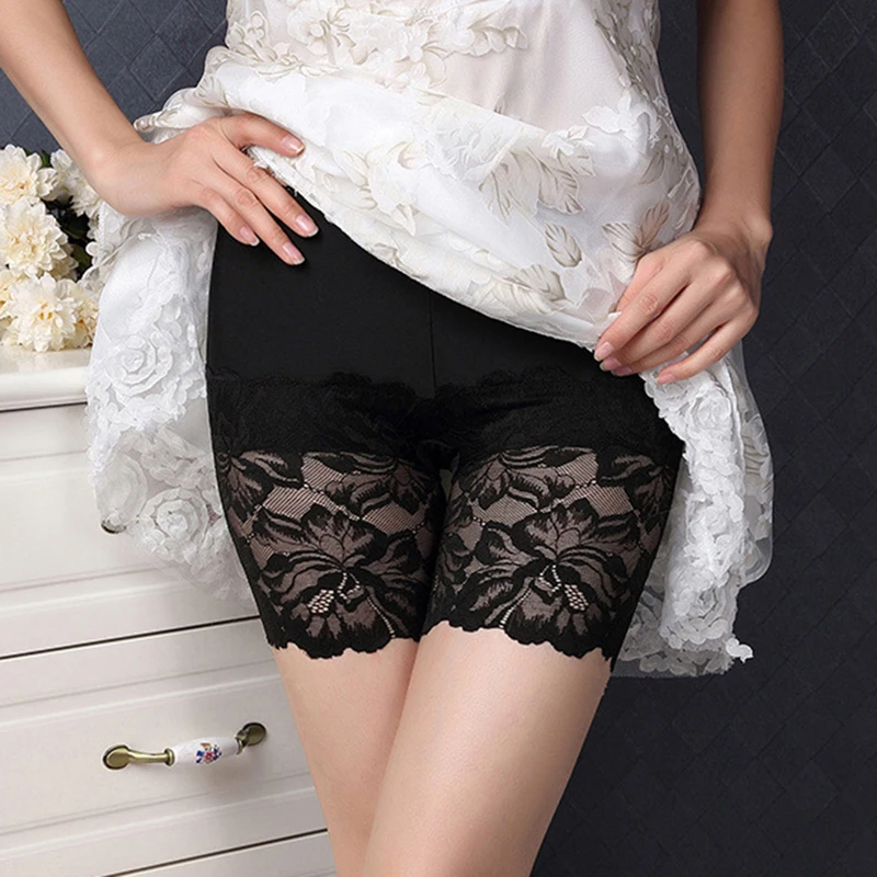 

2020 Sexy Lace Elastic Women UnderSkirts Seamless Slim Safe Pants Plus Size Hot Sale Summer Ice Silk Breathable Tight