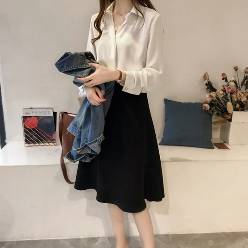 

GOOHOJIO 2020 New Temperament Autumn Ladies Streetwear Long Sleeve Fashion Chic Blouse for Women Lapel Formal Office Lady Shirts