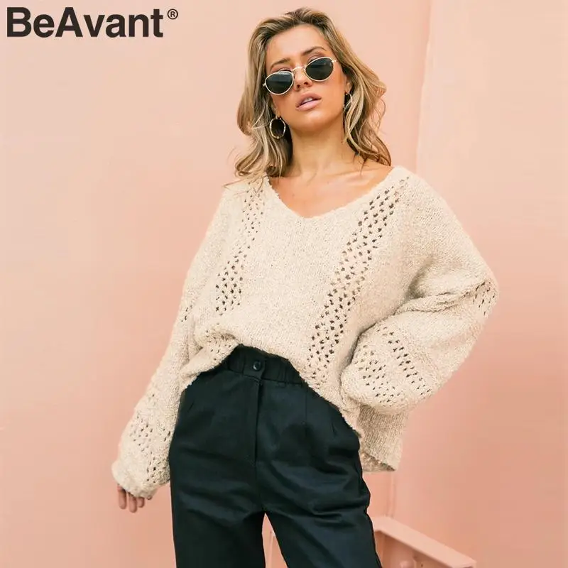 BeAvant Повседневный пуловер с дырочками свитер для женщин Осень-зима женский