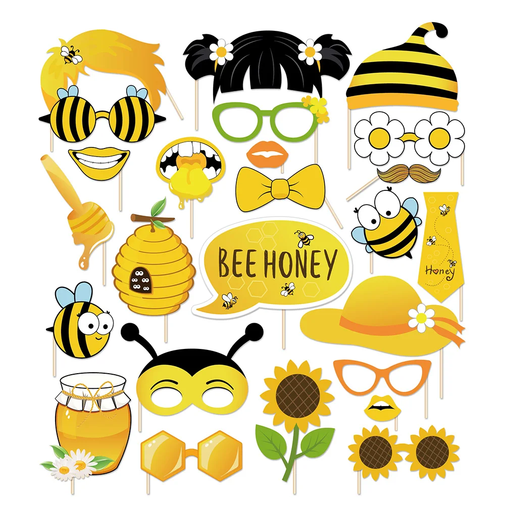 

25pcs Spring Cartoon Honey Bee Sunflowers Baby Shower Party Photo Booth Props HAPPY BIRTHDAY Party Decorations Photo Props