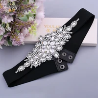 topqueen s01 e fashion floral rhinestone buckle womens elastic waist cinch belt for dress formal dress belt evening party band