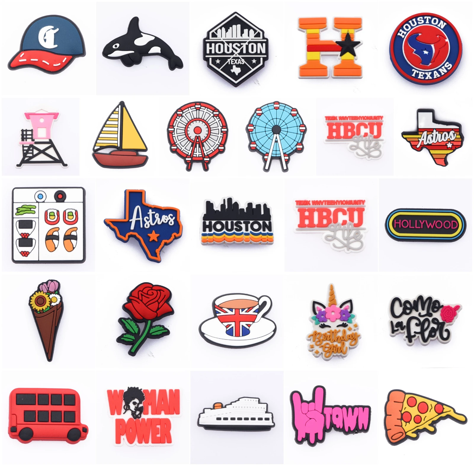 New Arrival 1 Pcs Croc Charms Houston PVC Shoe Decorations Rose Coffee Bracelet Accessories Kid's Boy Girl Gifts