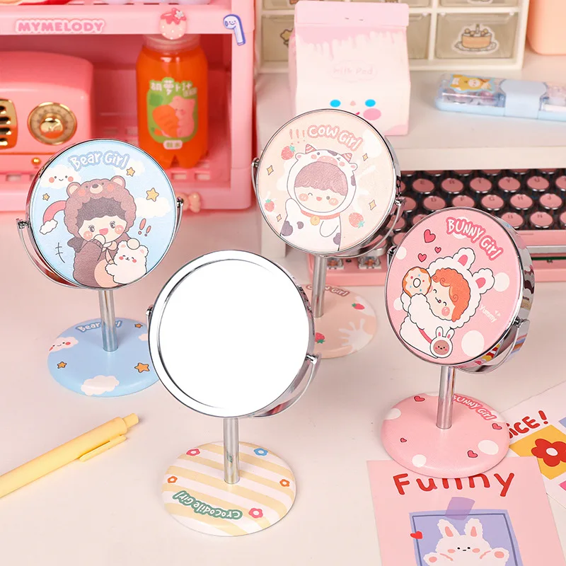

W&G Kawaii Girls Makeup Mirror Bunny Milk Bear Round Mirror for Dormitory Ins Girl Heart Cute Small Mirror Desktop Stand Mirror