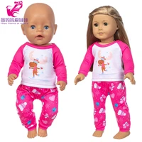 new born baby dolls clothes rose pink reindeer pyjama set 18 inch girl doll clothes festiaval set baby birthday gift