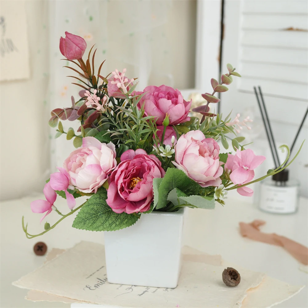 

Искусственные цветы, искусственные растения с керамической коробкой, предметы мебели, 5 головок, белые, 10 × 10 × 20 см, украшения для дома и стол...