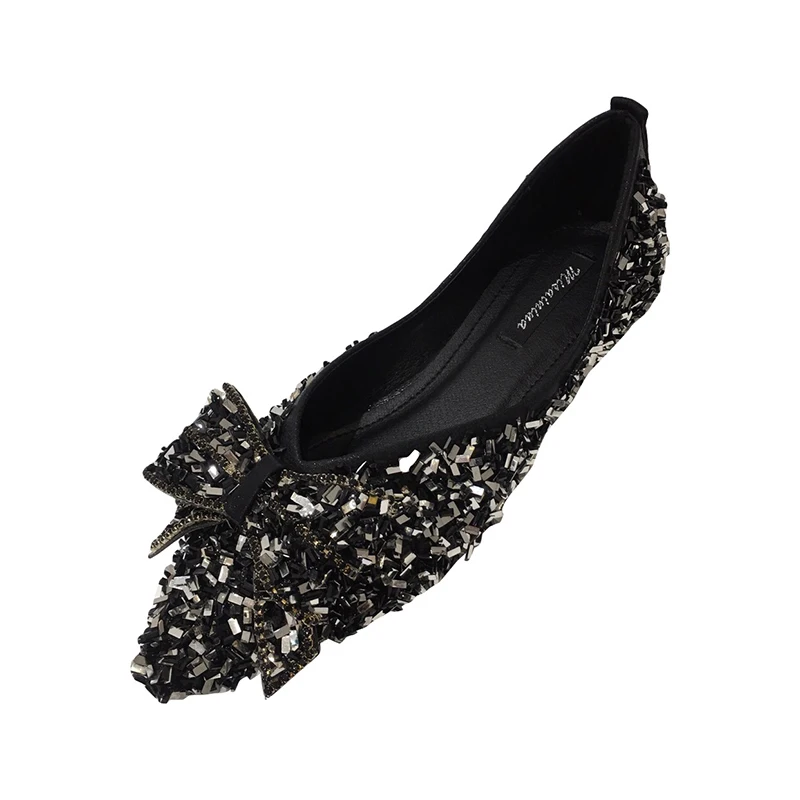 

2021 new spring and autumn full rhinestone shallow mouth wild flat scoop shoes rhinestone flower peas shoes