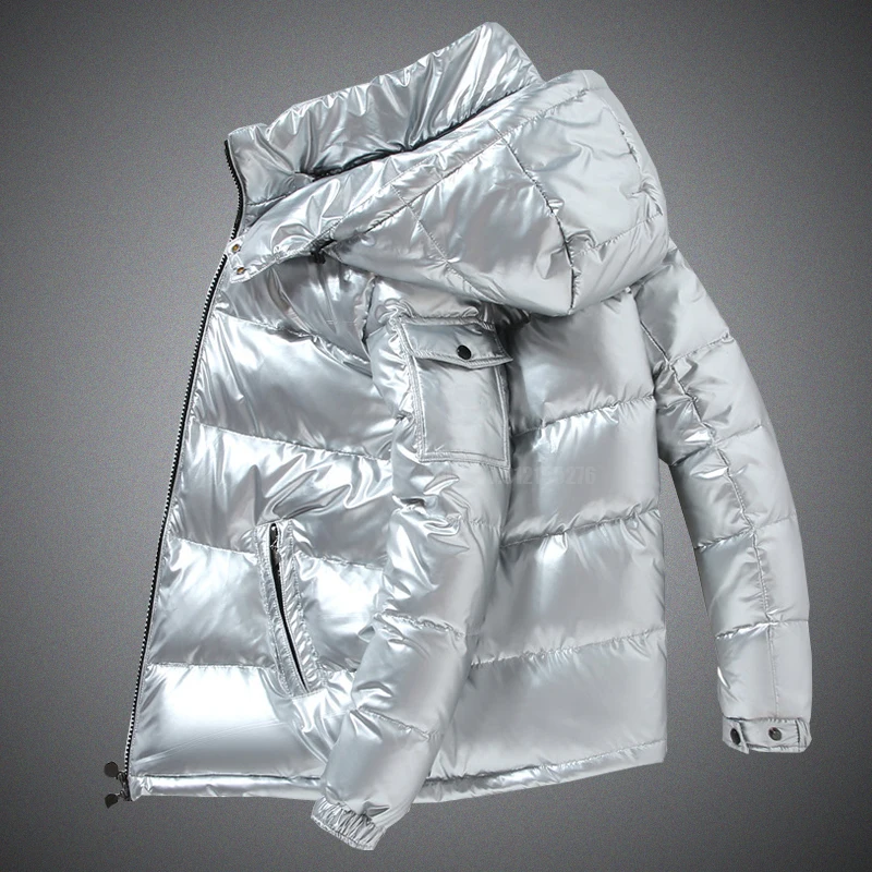 

-30 Degree Winter Down Parkas Men Waterproof White Duck Down Jacket Shiny Hooded Windbreaker Outerwear Thick Warm Coats Size 4XL