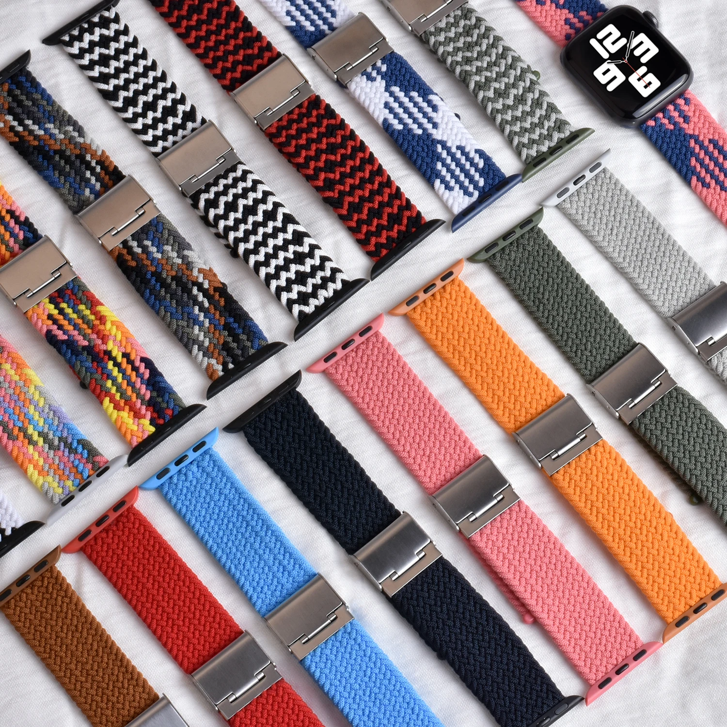 

Nylon fabric band for Apple Watch Series 6 SE 5 4 3 38mm 40mm 42mm 44mm Adjustable Braided Solo Loop Elast strap for iwatch