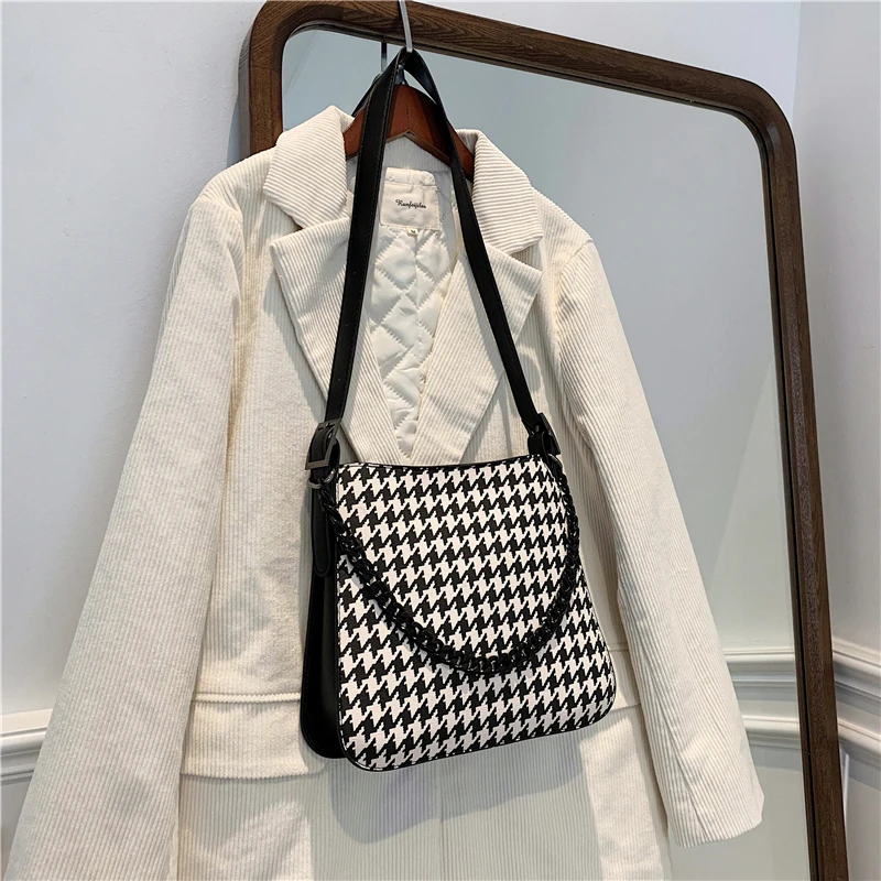 

Crossbody Handbags Casual Lady Bag Shoulder Handbag Tote Bags Famale Girl Messenger Houndstooth Fashion Pu Leather For Women