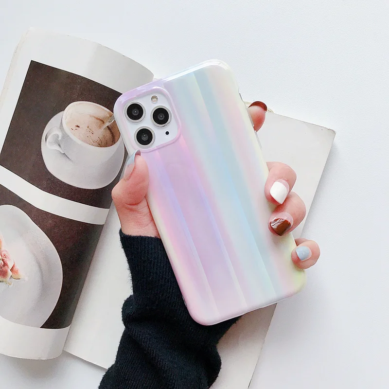 D Aurora laser phone case for iphone 11 11Pro Max case for iphone X XR XS Max 7 8 6 6S Plus Gradient color case capa - Цвет: D
