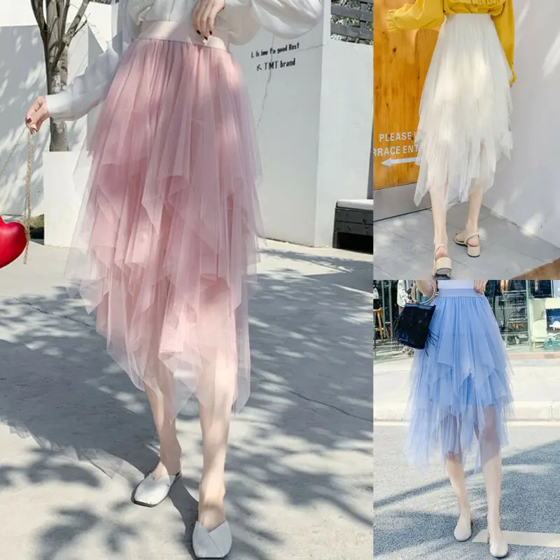 

Imcute 2020 Women Irregular Tulle Skirt Women Summer High Waist Skirt Up Party Petticoat Fashion Casual Style New