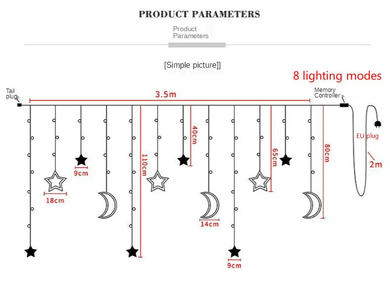 Луна Звезда светодиодная гирлянда штора гирляндой шнура для рождества