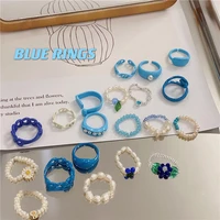 sweet lovely womens heart pearl beads stretched ring students elegant romantic casual elastic girls rings delicate ring
